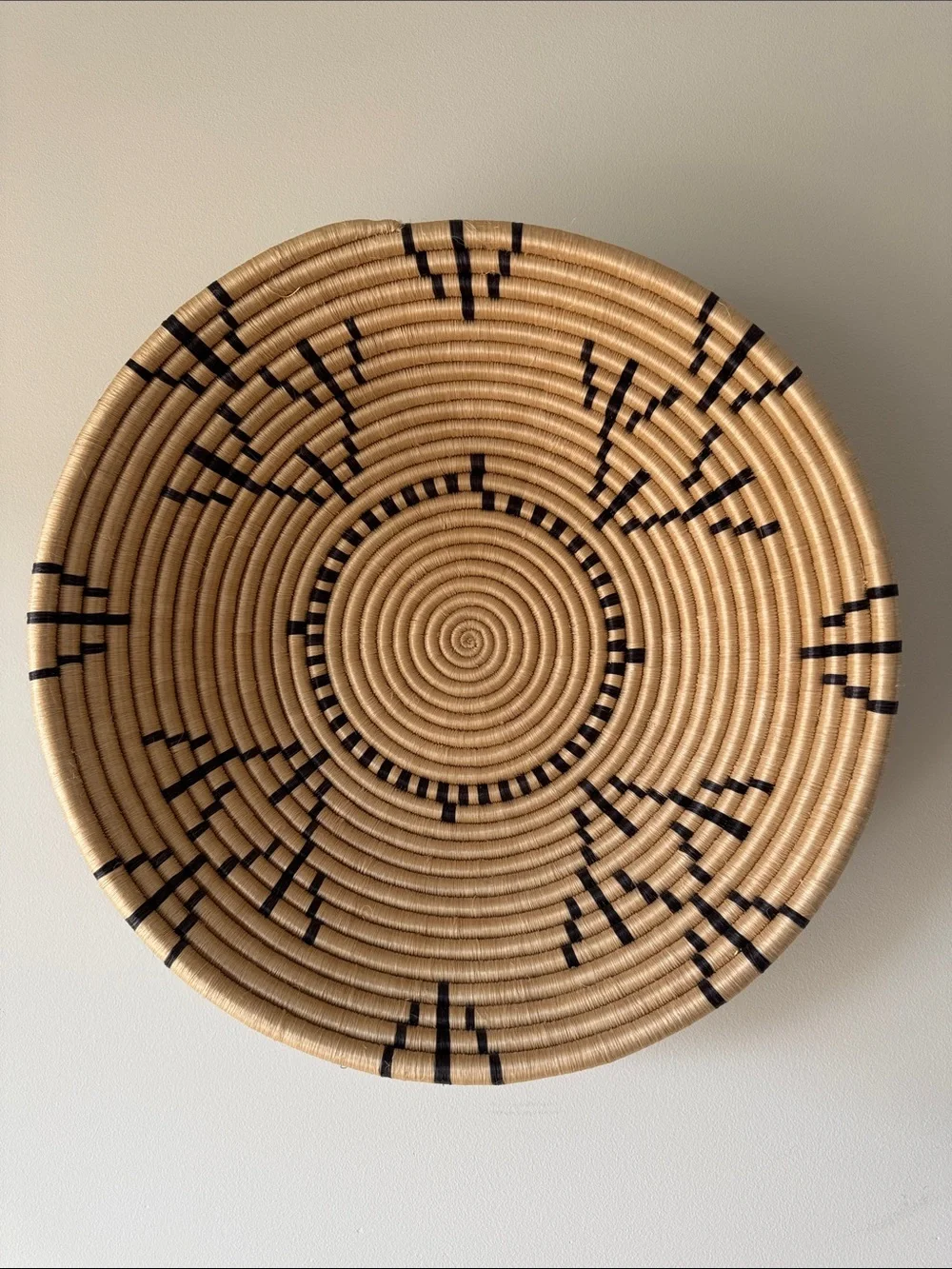 Fair Trade Handwoven Natural and Black Wall Basket - Bohemian Decorative Accent